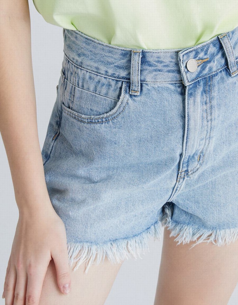 Urban Revivo Raw Hem Denim Women's Shorts Blue | ZSV3326EL