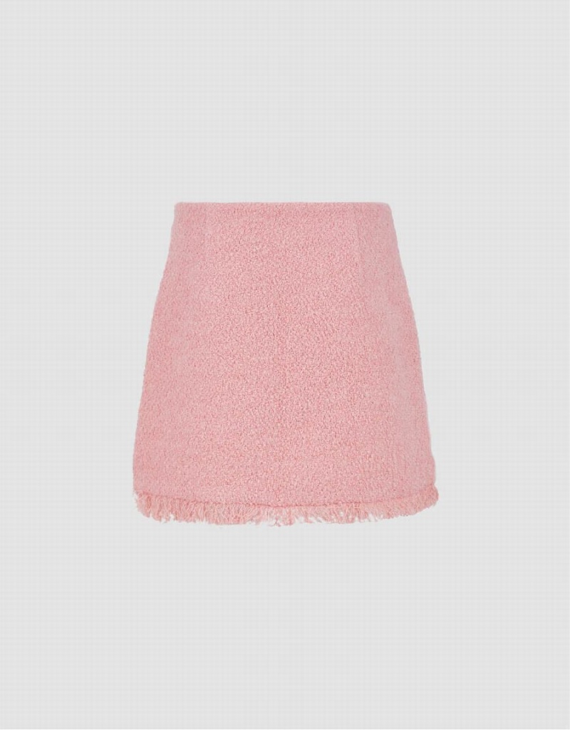 Urban Revivo Raw Hem Tweed Mini A-Line Women's Skirts Pink | ZEI718JZ