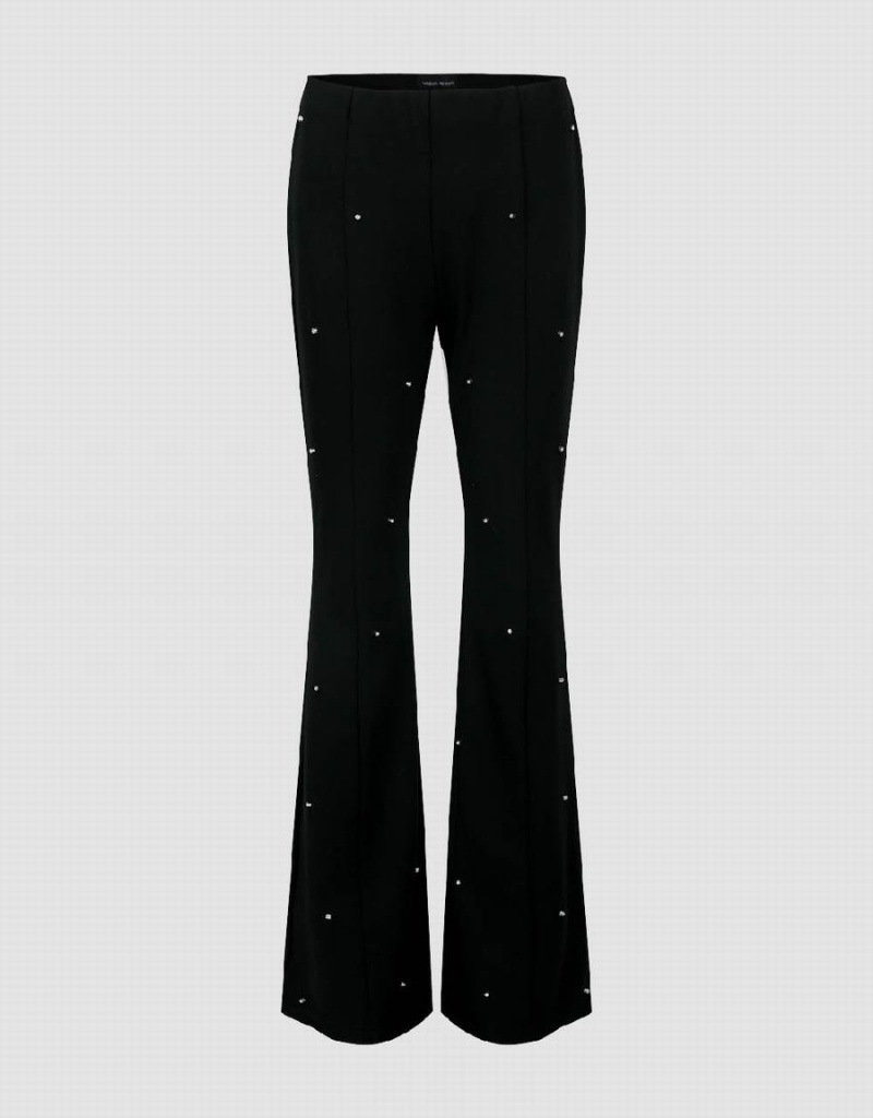 Urban Revivo Rhinestone Decor Flare Women\'s Pants Black | YHL7126CM