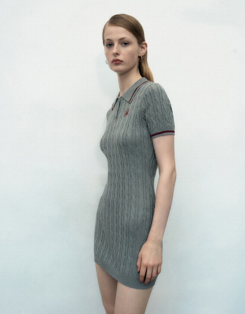 Urban Revivo Rib Knitted Women's Dress Light Grey | WNA3928NP