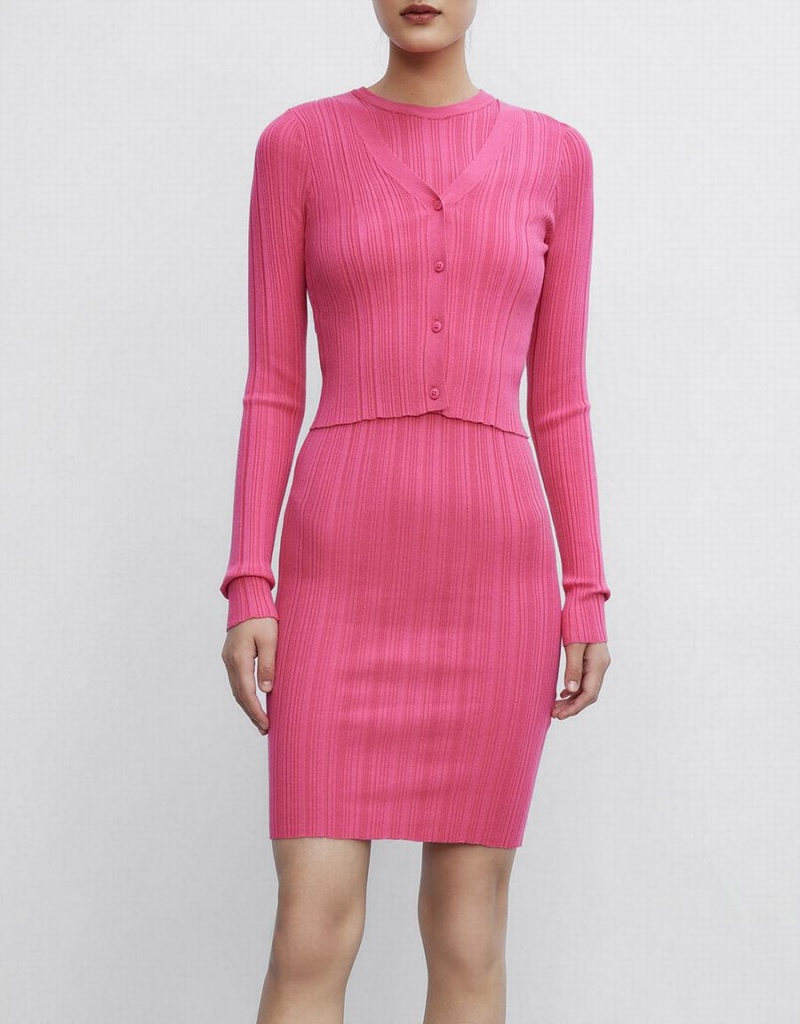 Urban Revivo Ribbed Knit Slinky Bodycon Women's Dress Pink | LUC6931KN