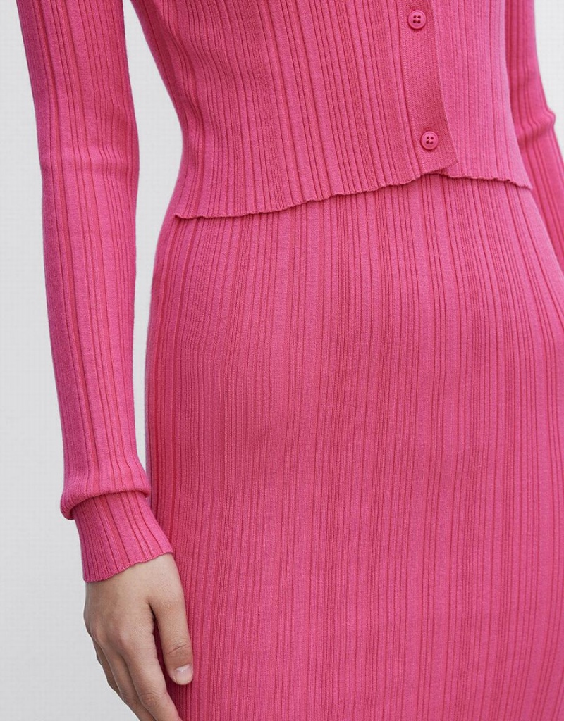 Urban Revivo Ribbed Knit Slinky Bodycon Women's Dress Pink | LUC6931KN