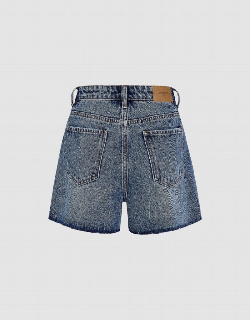 Urban Revivo Ripped Denim Women's Shorts Blue | HLY1247GF