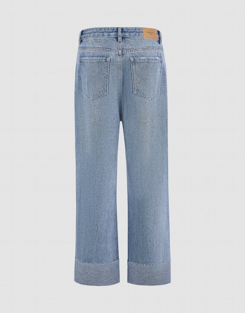 Urban Revivo Ripped Straight Women's Jeans Blue | QCQ8599LA