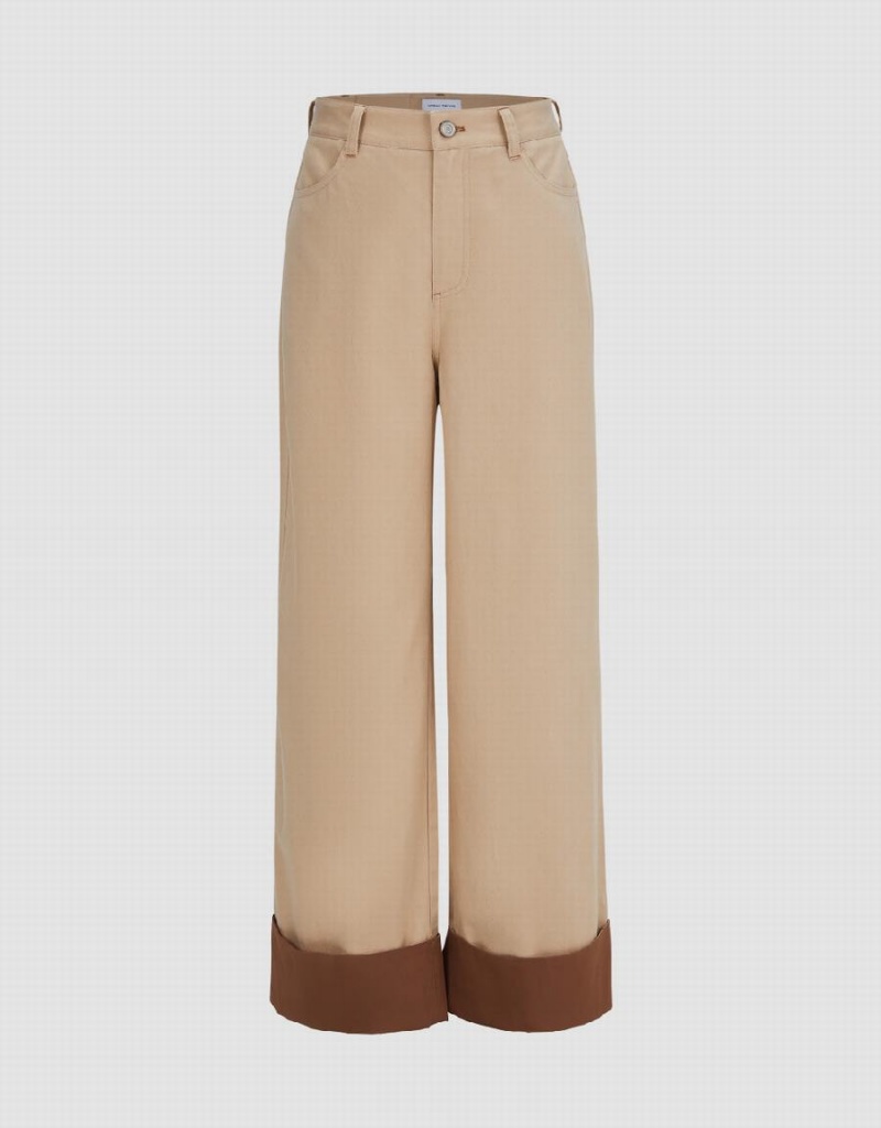 Urban Revivo Rolled Up Hem Straight Women's Pants Khaki | IYI564NY