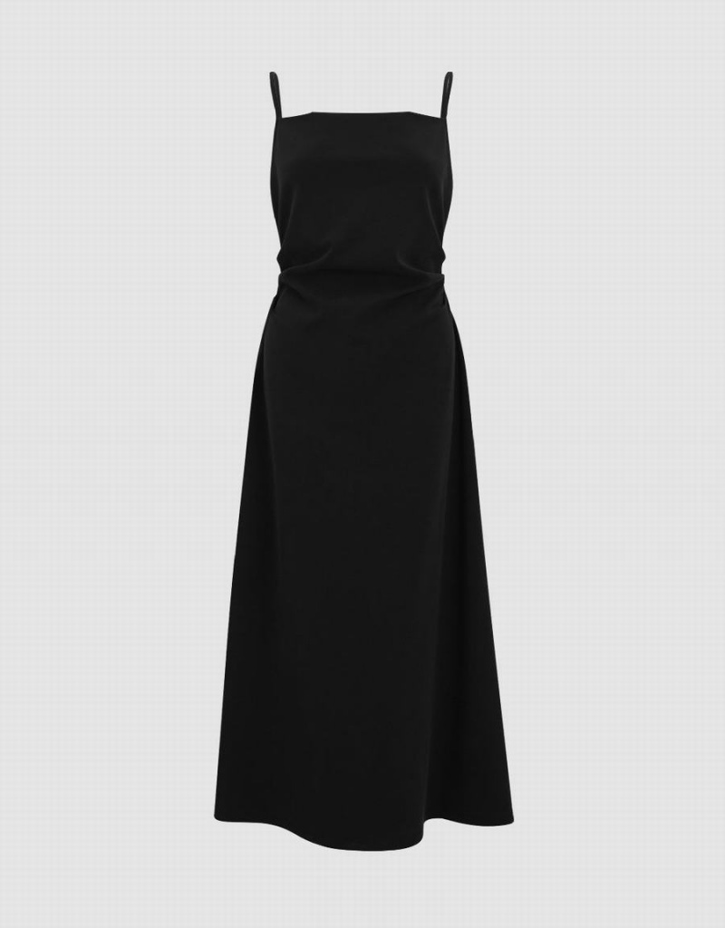 Urban Revivo Ruched A-Line Women's Dress Black | HDF10054ZX