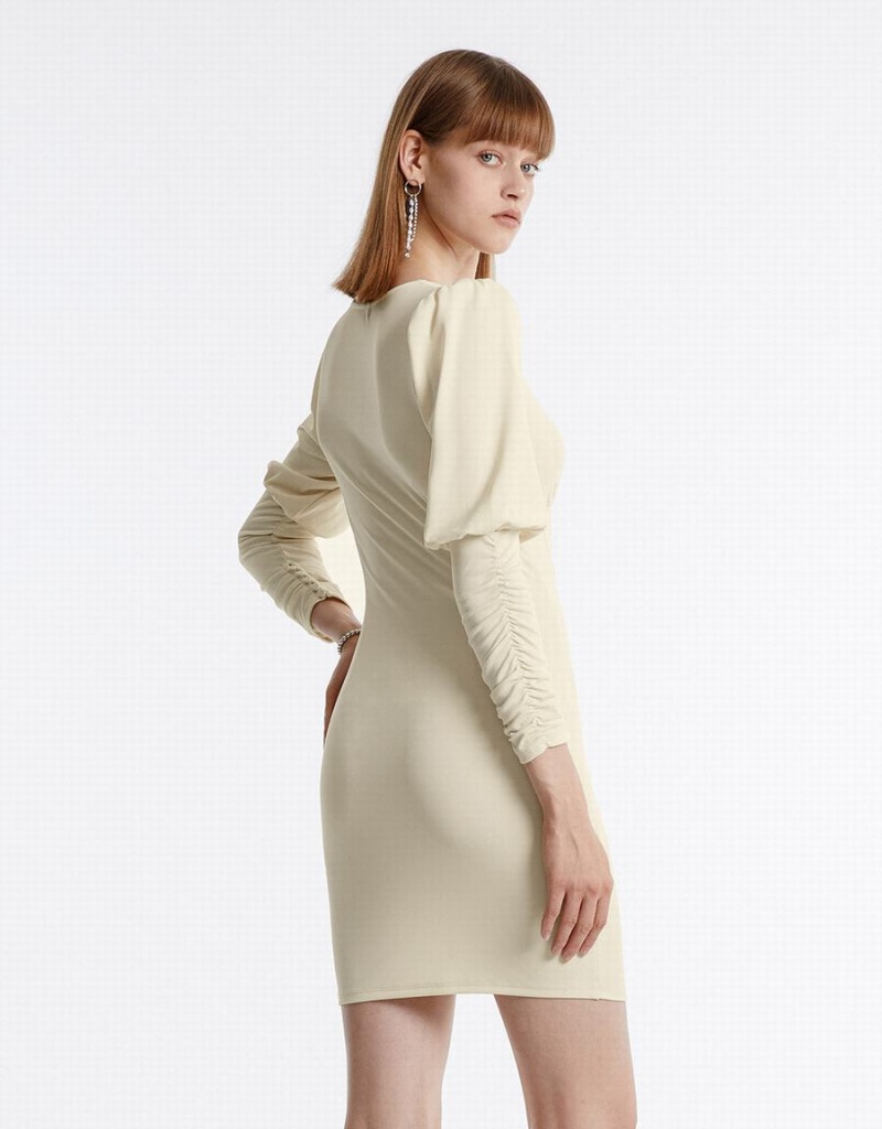 Urban Revivo Ruched Knit Women's Dress Yellow | MRB2892GJ