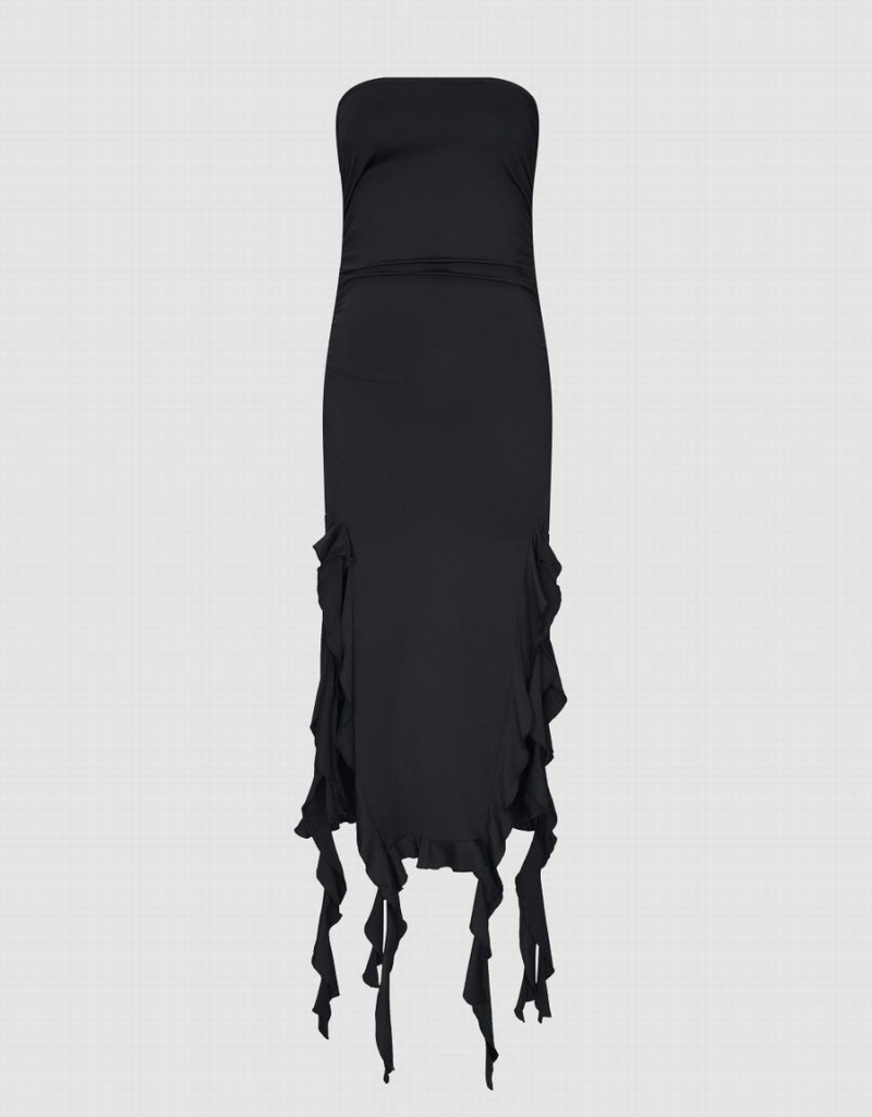 Urban Revivo Ruched Sleeveless Skinny Women's Dress Black | HHU7172VL