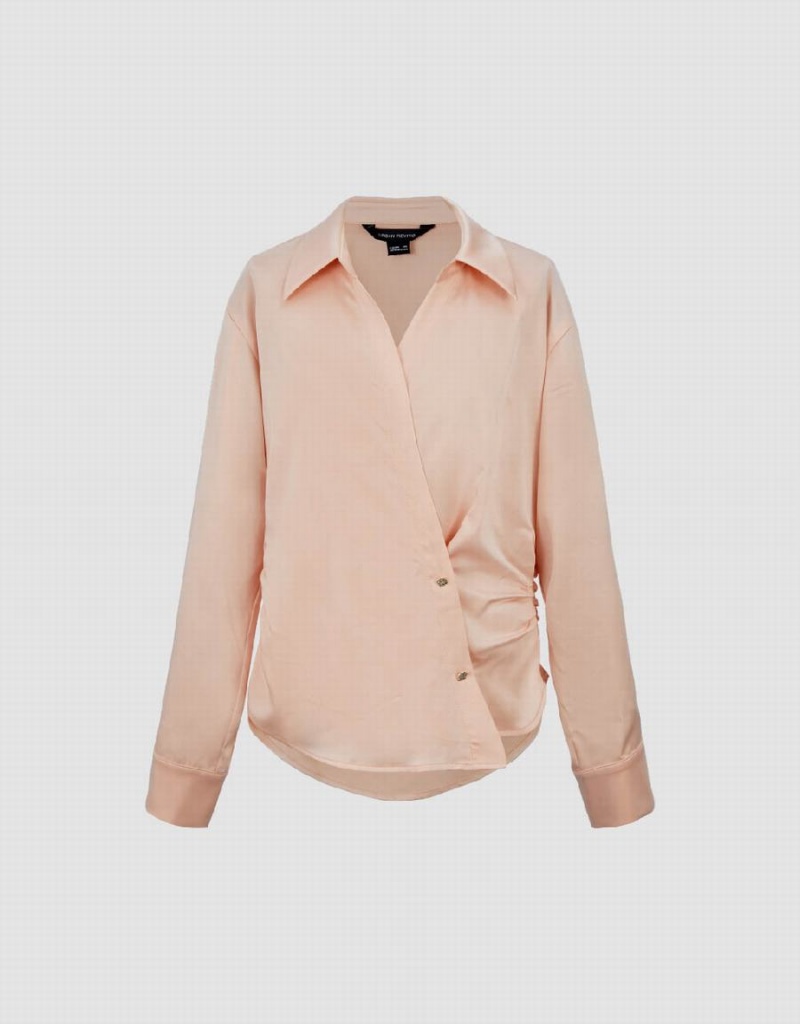 Urban Revivo Ruched Thin Women's Shirts Pink | ONC9136NL