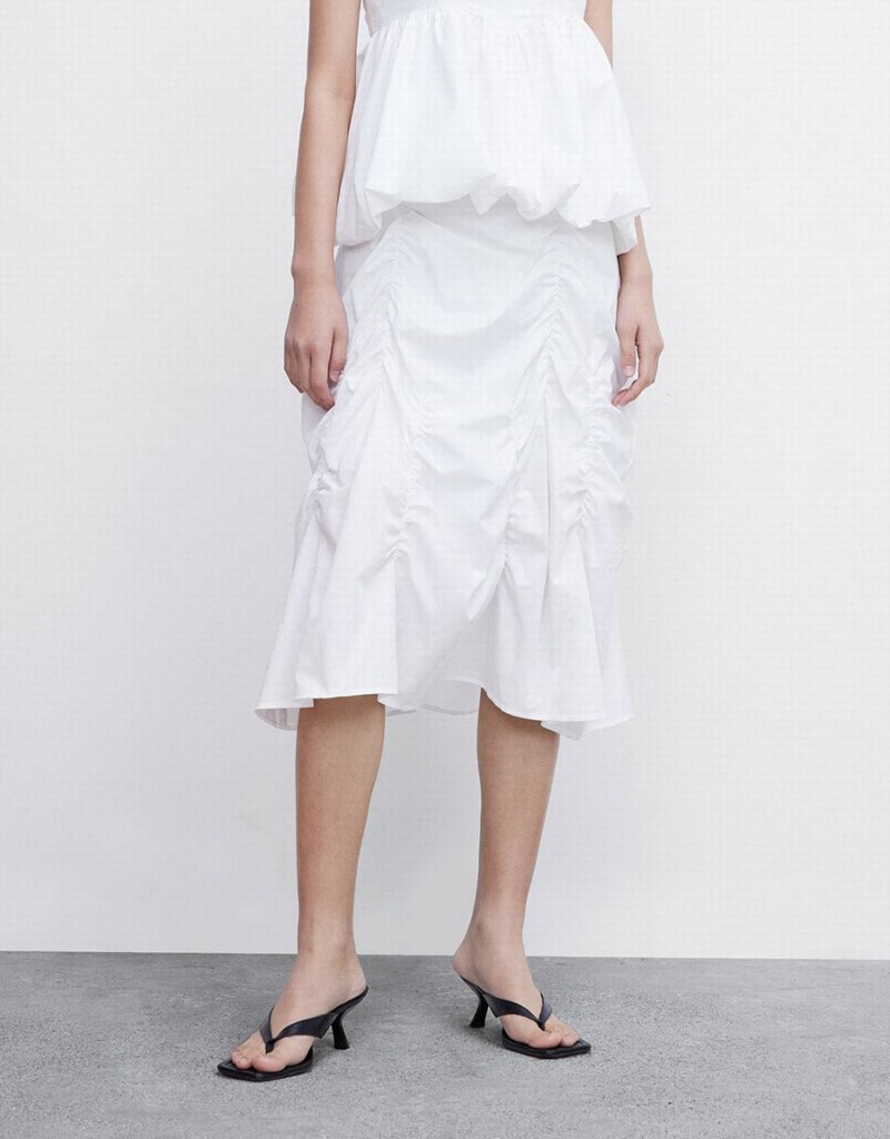 Urban Revivo Ruched Women's Skirts White | UGE955NK