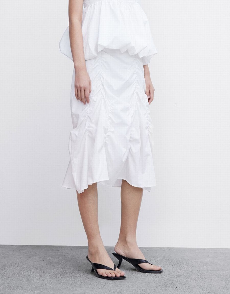 Urban Revivo Ruched Women's Skirts White | UGE955NK