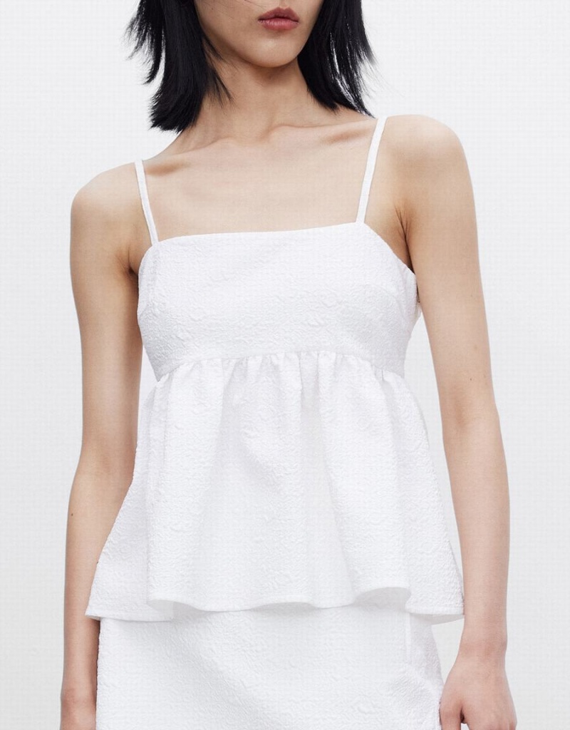 Urban Revivo Ruffle Hem Cami Women's Tank Top White | ZQV8756MC