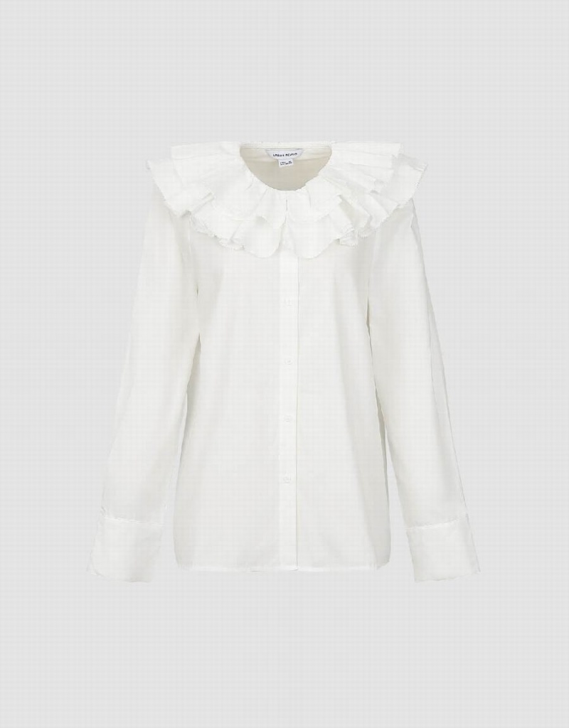 Urban Revivo Ruffle Lapel Women's Shirts White | OOQ212IQ