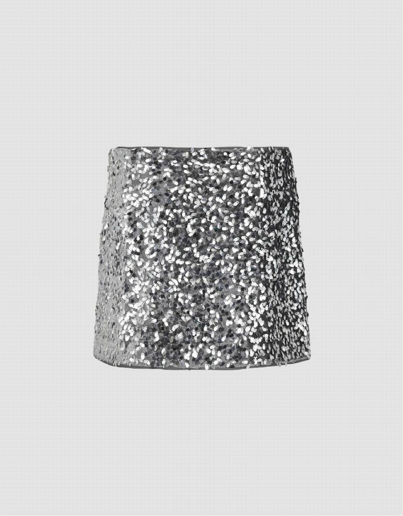 Urban Revivo Sequins Mini Skinny Women's Skirts Grey | LSY672OW