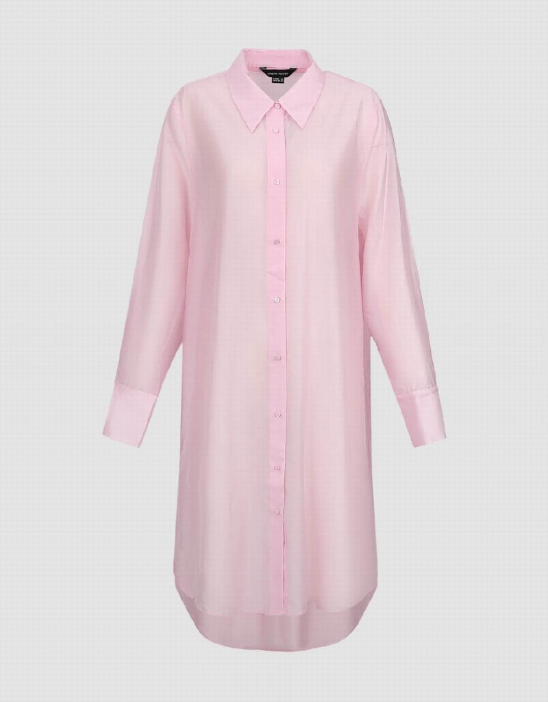 Urban Revivo Sheer Long Straight Women's Shirts Pink | ERT3178OB