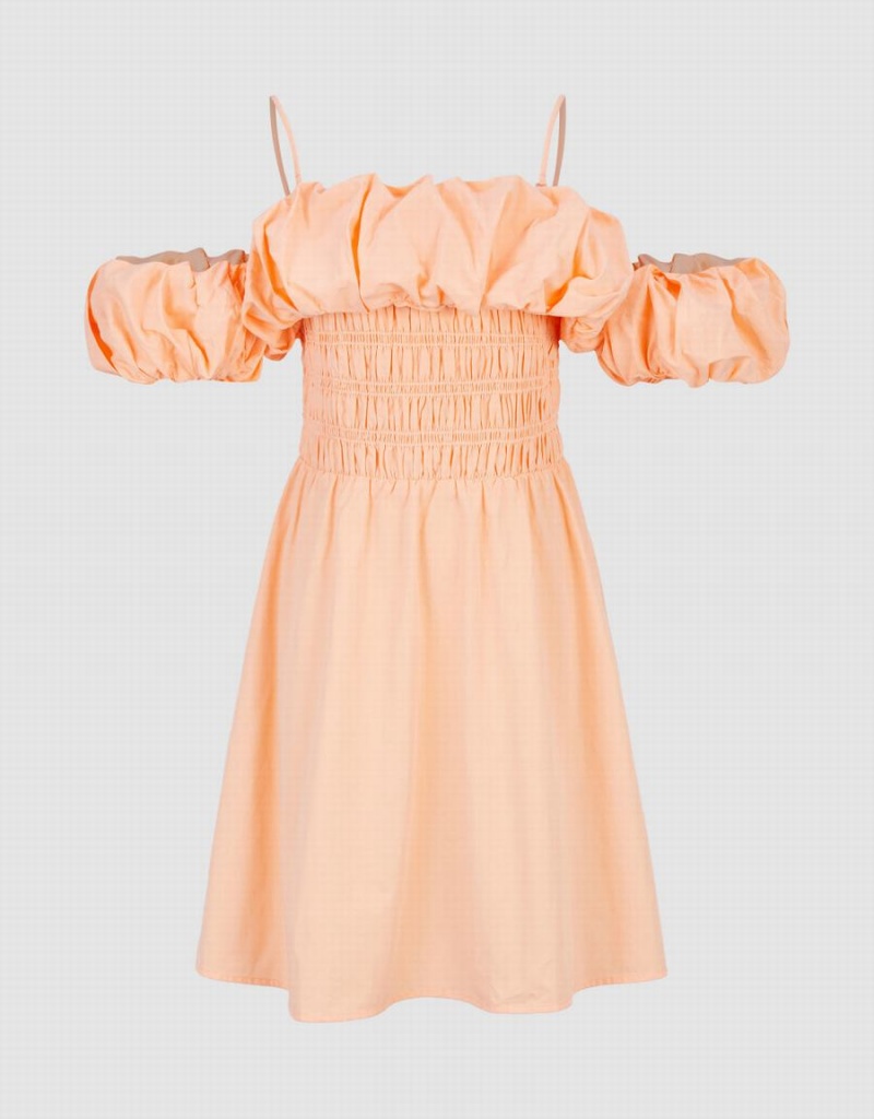 Urban Revivo Shirred Ruffle Skater Women's Dress Light Orange | HEI239BQ