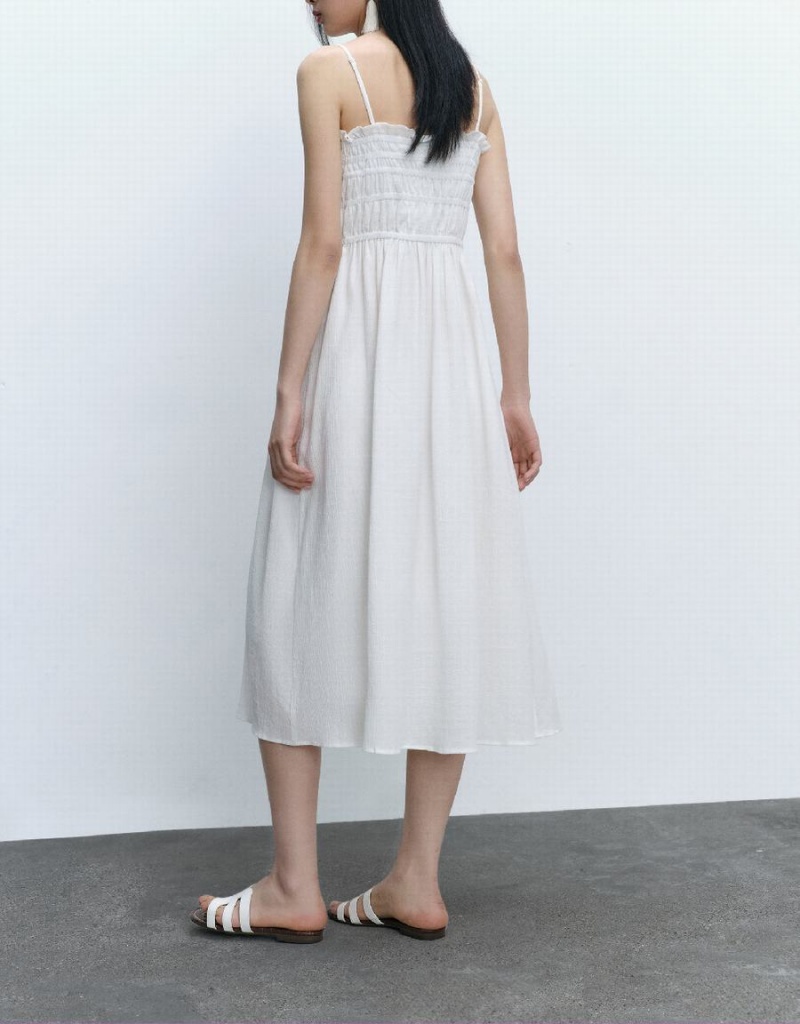 Urban Revivo Shirred Sleeveless Midi Women's Dress Pink White | OST2646YG