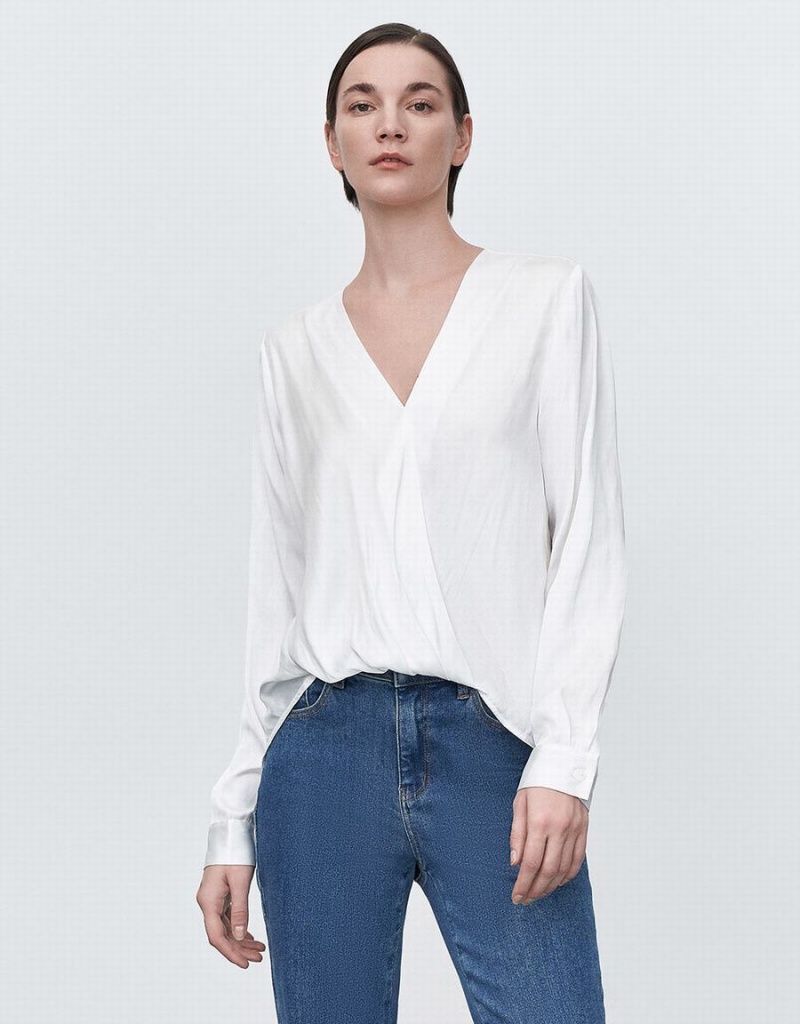 Urban Revivo Silk Effect Wrap Women's Blouse White | FVV4218CO