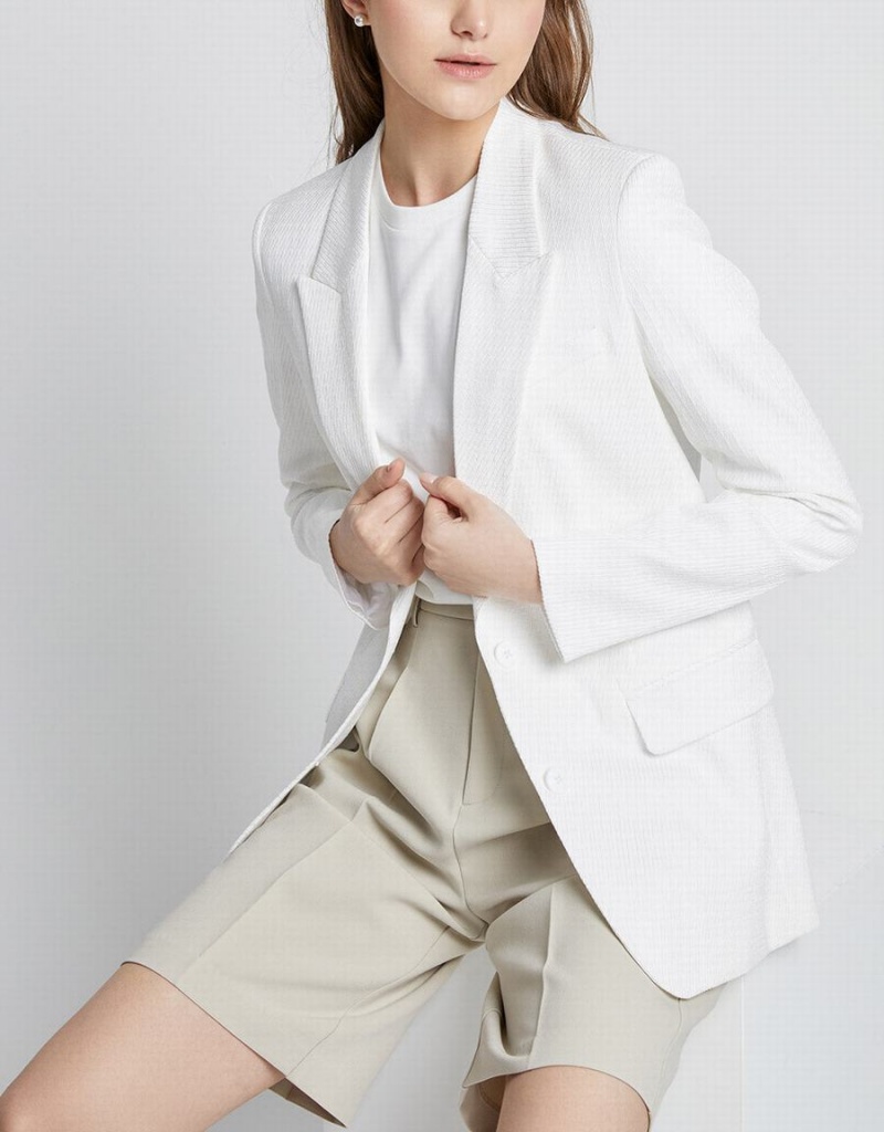 Urban Revivo Single Breasted Women's Blazers White | ISJ8059IB