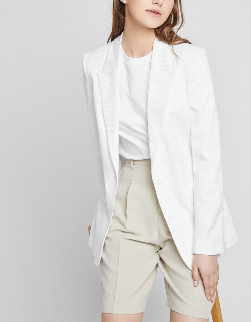 Urban Revivo Single Breasted Women's Blazers White | ISJ8059IB