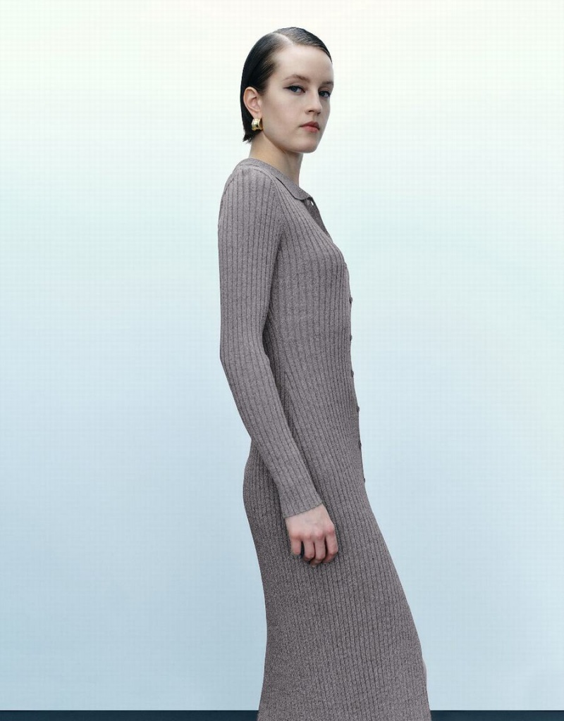 Urban Revivo Skinny Knitted Women's Dress Brown Grey | NQK965EV