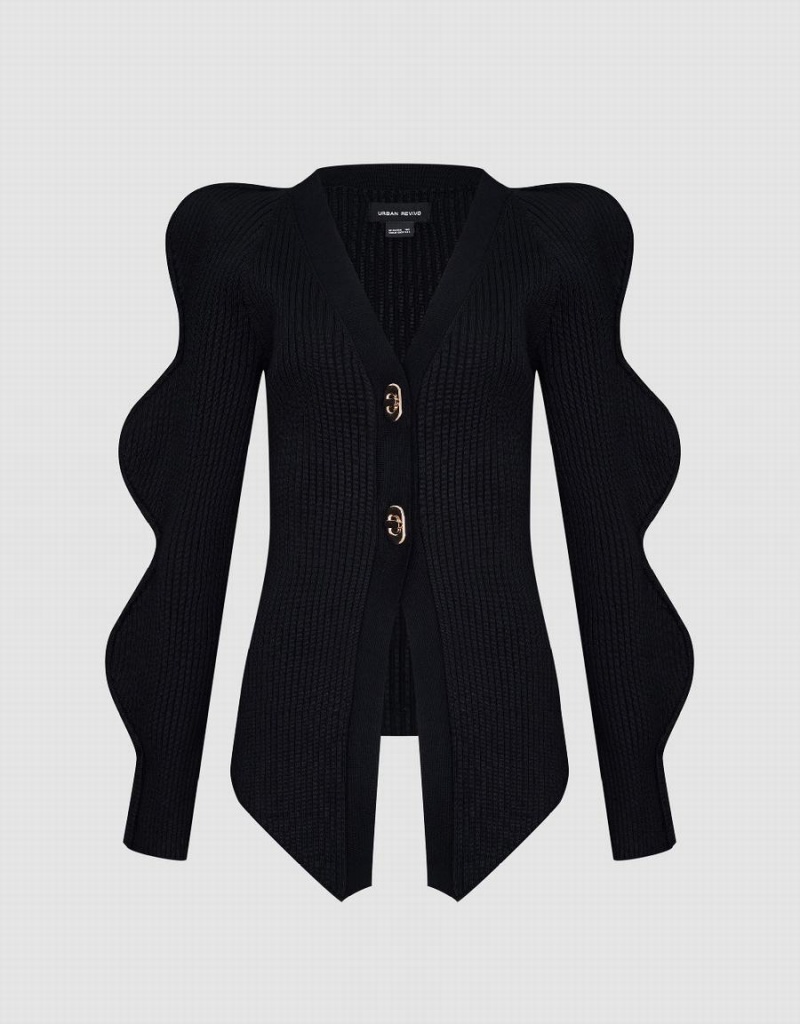 Urban Revivo Skinny V-Neck Knitted Women's Cardigan Black | VXA4379CJ