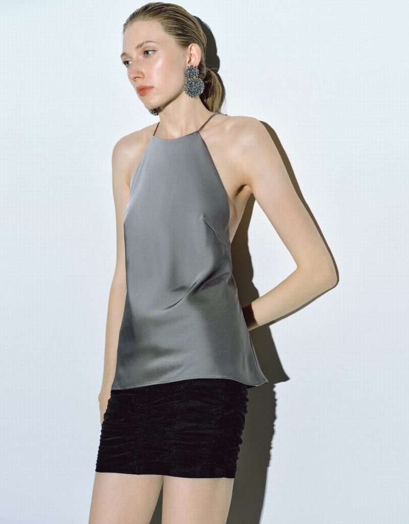 Urban Revivo Sleeveless Crew Neck Overhead Women's Blouse Grey | DCF2840NH