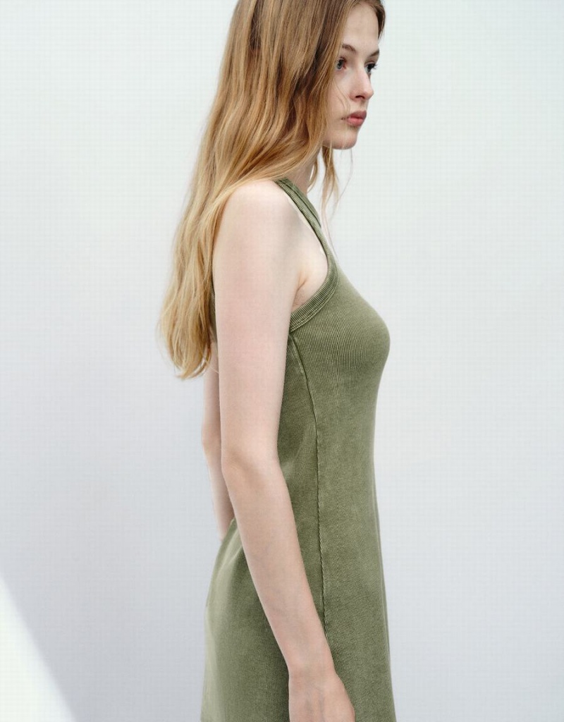 Urban Revivo Sleeveless Crew Neck Skinny Women's Dress Green | MXD9312EU