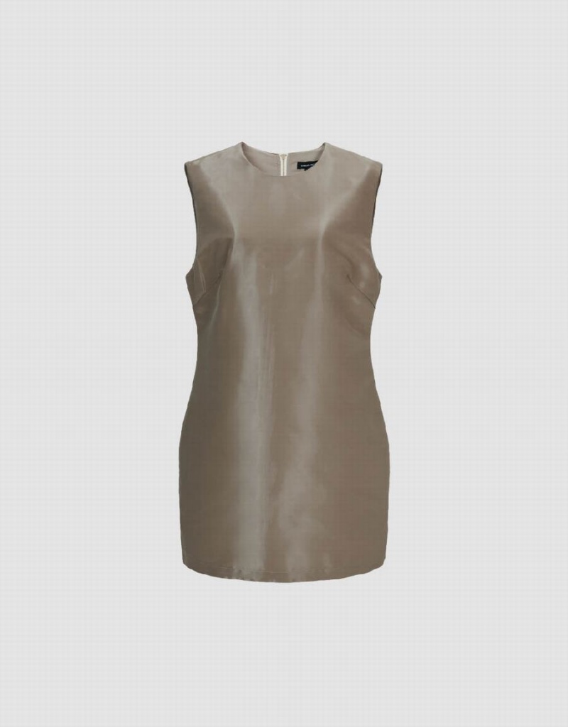 Urban Revivo Sleeveless Crew Neck Straight Women's Dress Khaki | VVF3364TJ