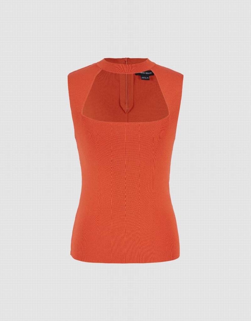 Urban Revivo Sleeveless Keyhole Neck Knitted Women's Cardigan Orange | JZY1873CW