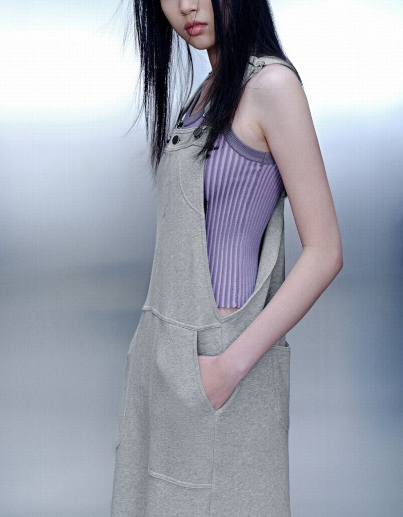 Urban Revivo Sleeveless Knitted Straight Women's Dress Grey | BJC2534NE