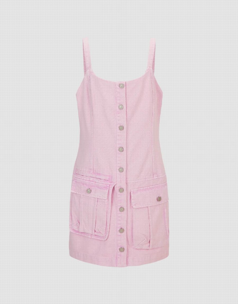 Urban Revivo Sleeveless Mini Denim Women's Dress Pink | HFR9378XW