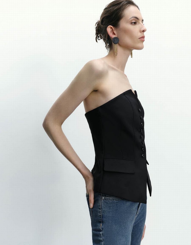 Urban Revivo Sleeveless Off-Shoulder Overhead Women's Blouse Black | OLB6095VD