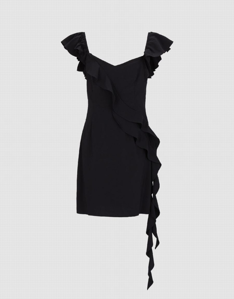 Urban Revivo Sleeveless Ruffle Skater Women's Dress Black | WIS4210EK