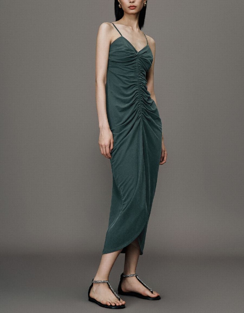 Urban Revivo Sleeveless Skinny Balloon Women's Dress Green | LTS7334LJ