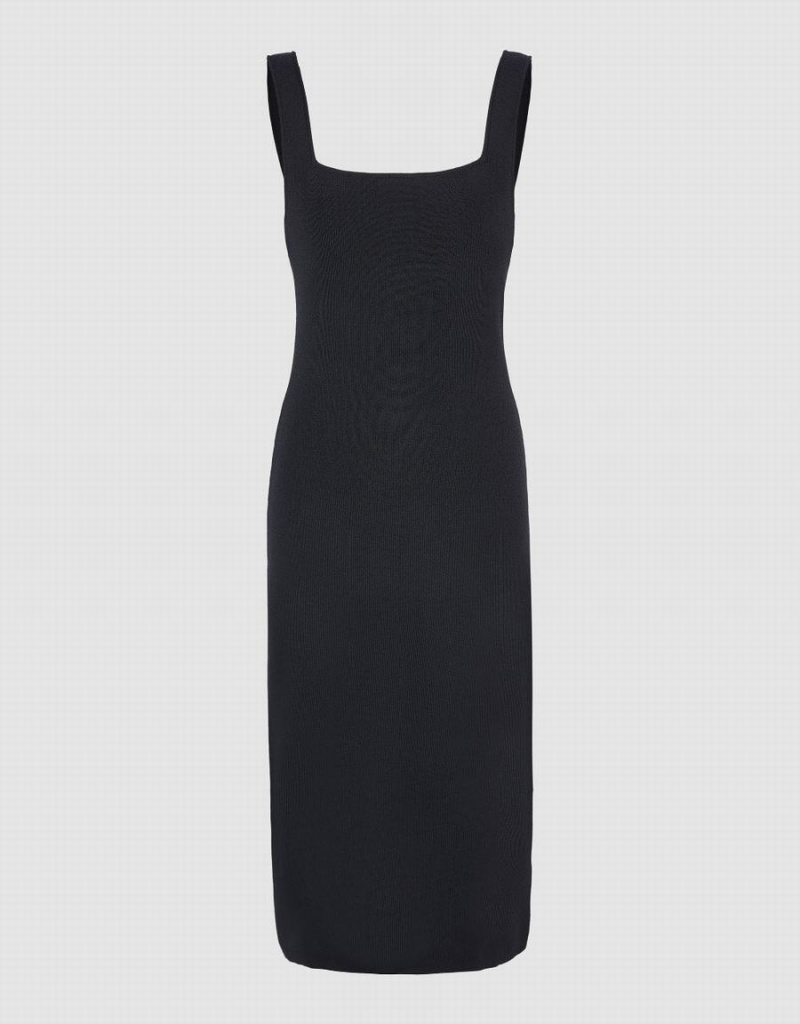 Urban Revivo Sleeveless Square-cut Collar Knitted Women's Dress Black | WIX5893EA