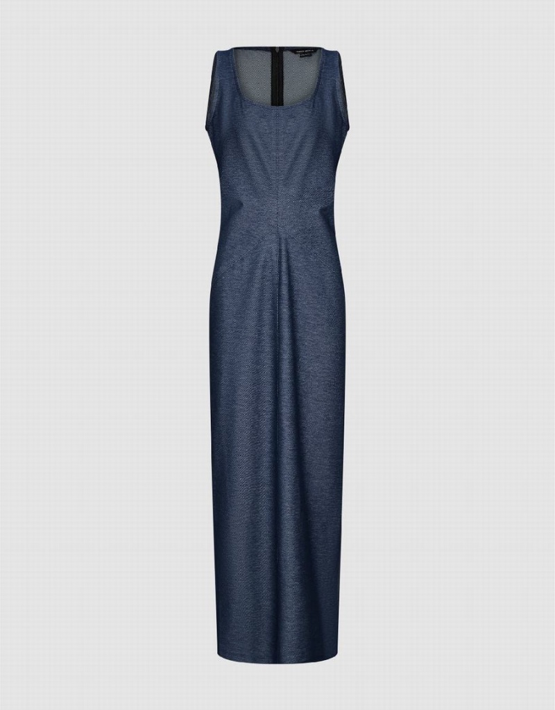 Urban Revivo Sleeveless U Neck Straight Women's Dress Blue | QRA5446WJ