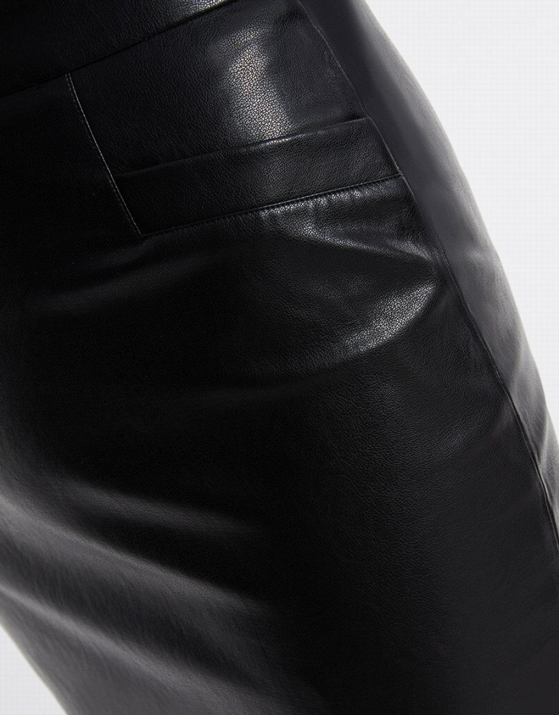 Urban Revivo Slit Hem Faux Leather Women's Skirts Black | CJY7384DQ