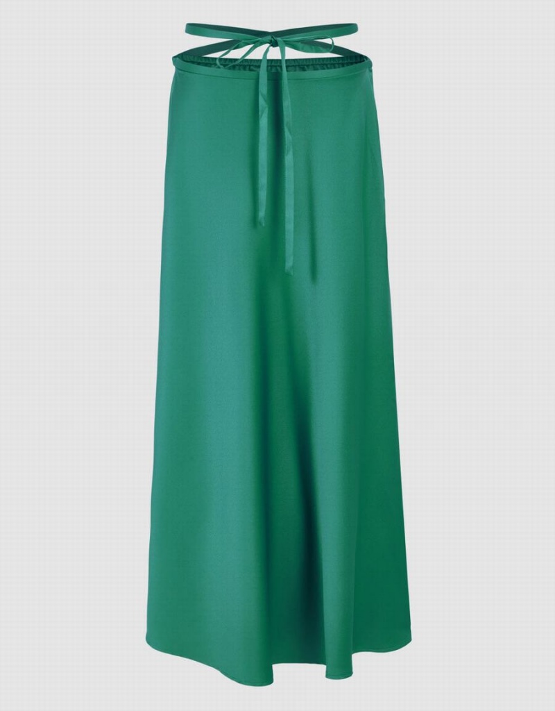 Urban Revivo Split Hem A-Line Women\'s Skirts Green | LDG6770IN