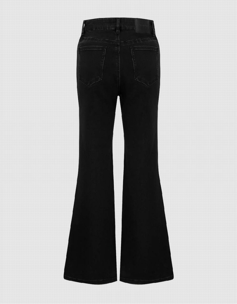 Urban Revivo Split Hem Flare Women's Jeans Black | AAJ47100TB