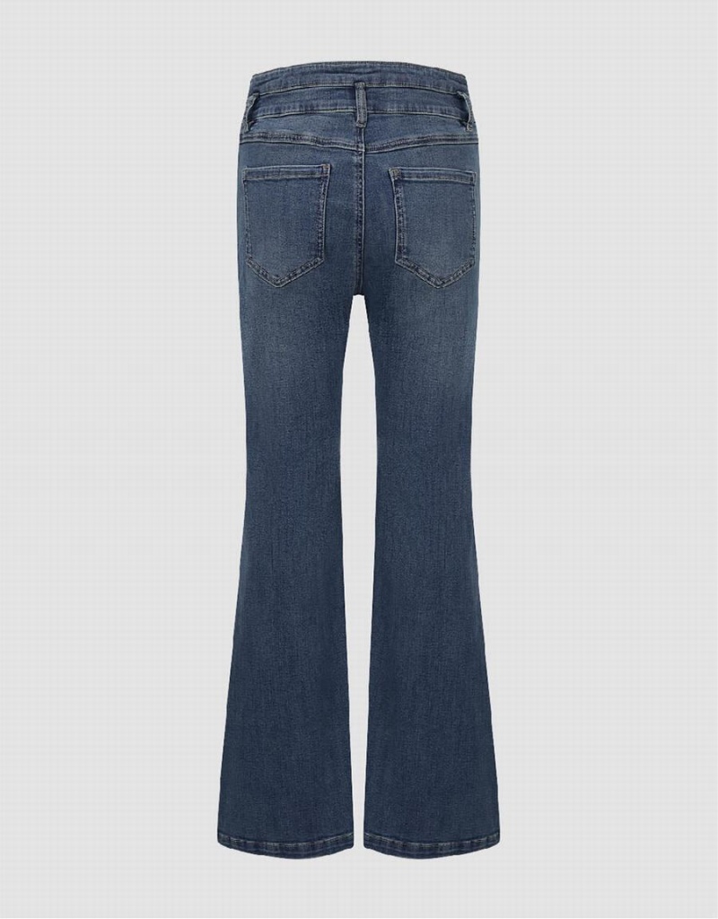 Urban Revivo Split Hem Flare Women's Jeans Blue | VVP267RI