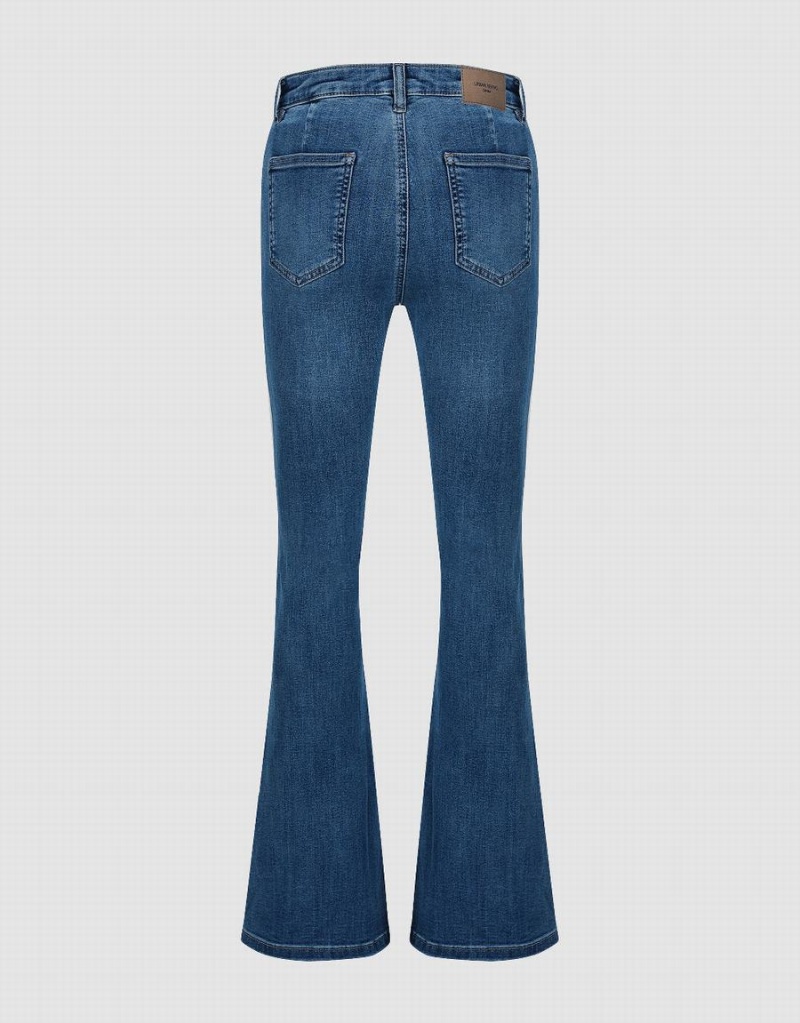 Urban Revivo Split Hem Flare Women's Jeans Blue | NYR1544TZ