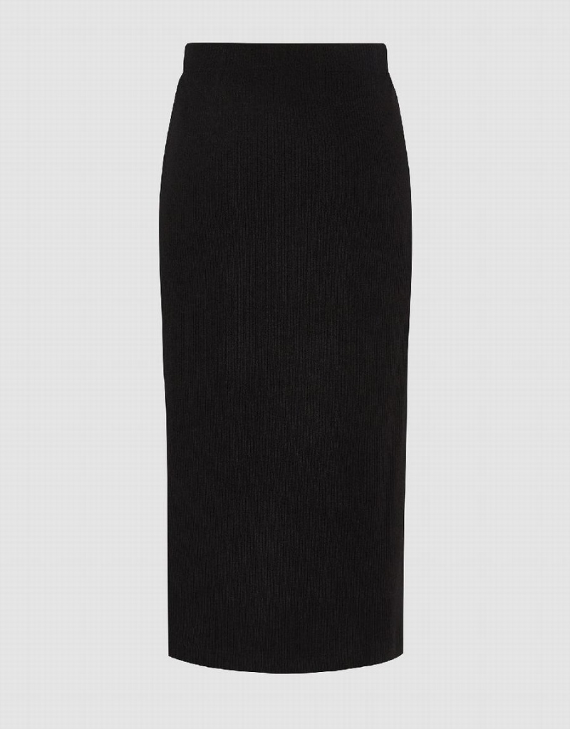 Urban Revivo Split Hem Knitted Balloon Women's Skirts Black | BHJ1776OP