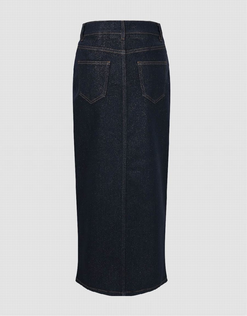 Urban Revivo Split Hem Midi Denim Women's Skirts Blue | YVR3711NT