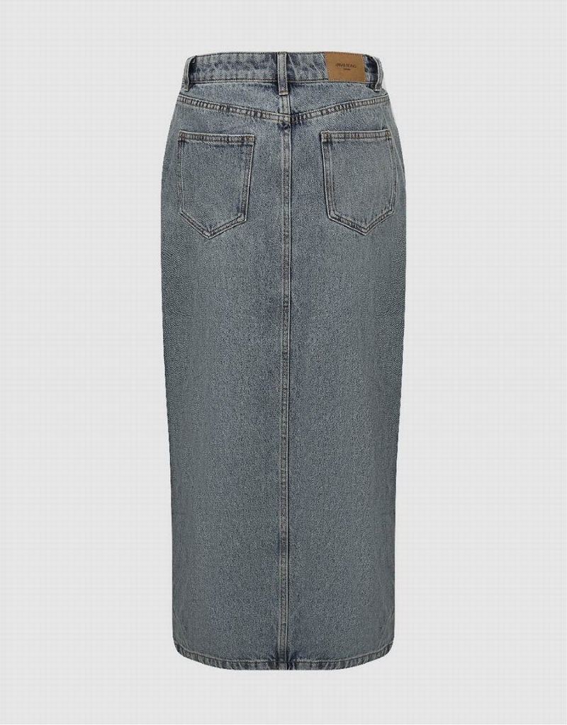 Urban Revivo Split Hem Midi Straight Denim Women's Skirts Blue | JTW3566DB