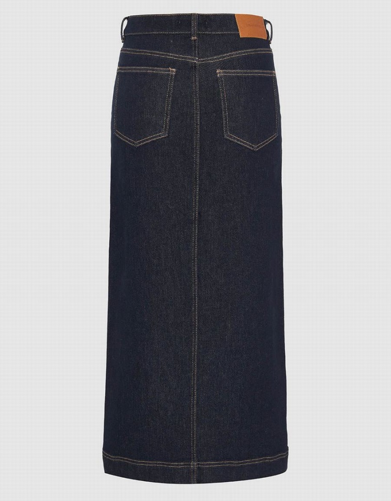 Urban Revivo Split Hem Straight Denim Women's Skirts Blue | KKK8459LL