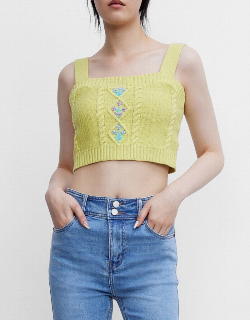 Urban Revivo Square Neck Knitted Sleeveless Women's Tank Top Green | OUO2452OR