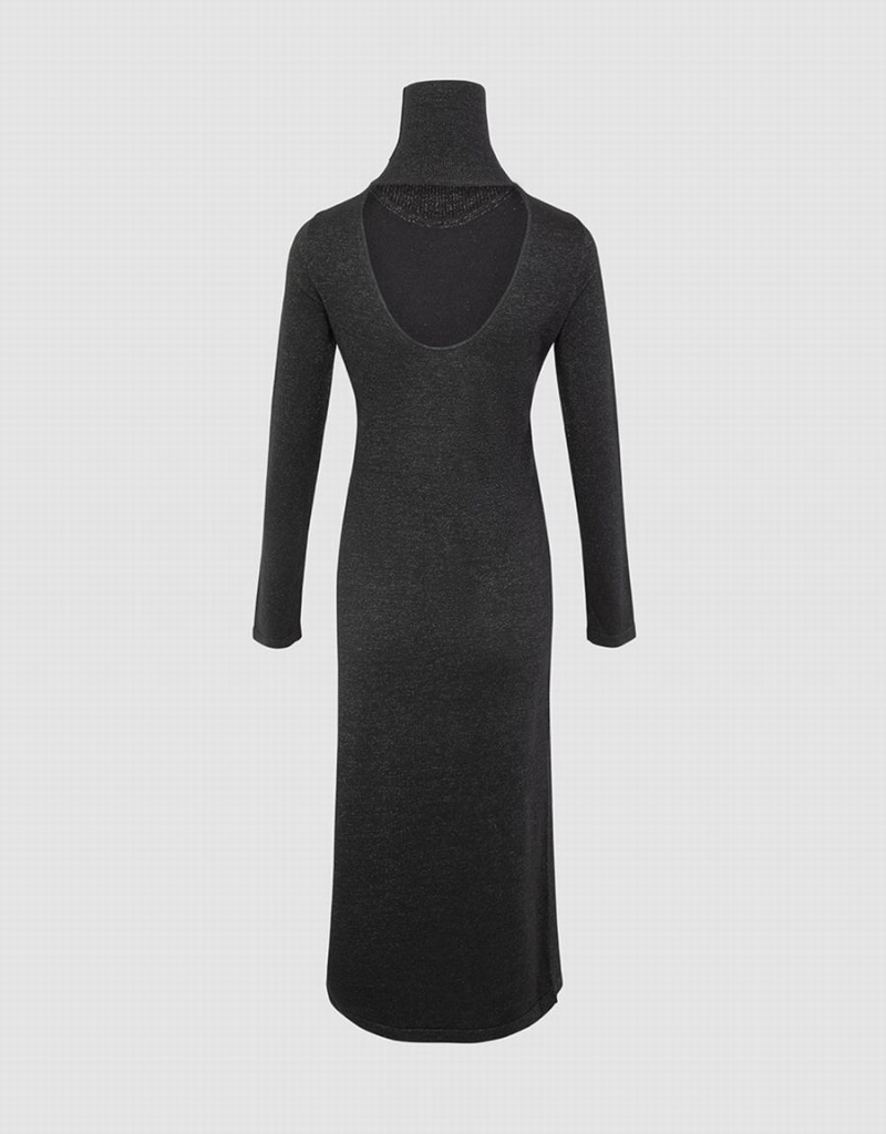 Urban Revivo Stand Collar Split Knit Women's Dress Black | QWH7265IK