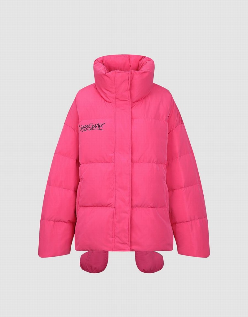 Urban Revivo Stand Collar Women's Puffer Jacket Rose Red | UDU10019YM