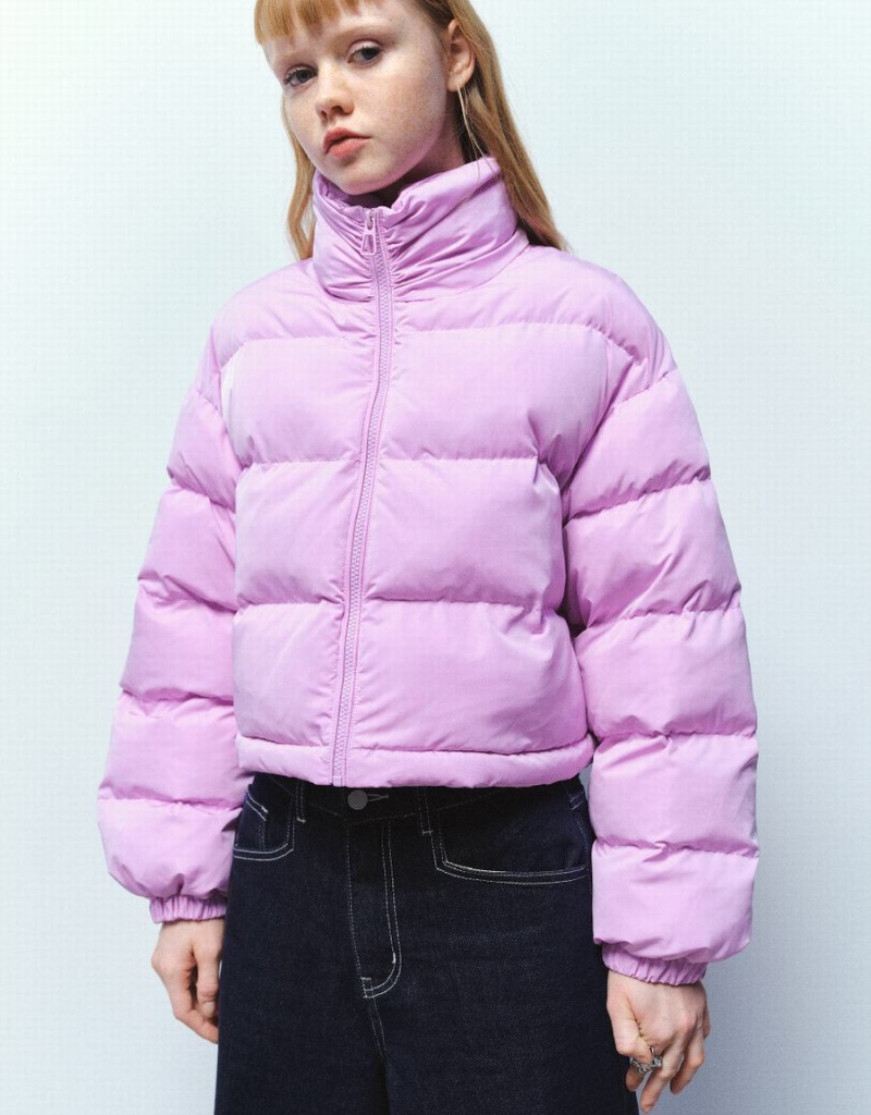 Urban Revivo Stand Collar Women's Puffer Jacket Purple | RHS5293UK